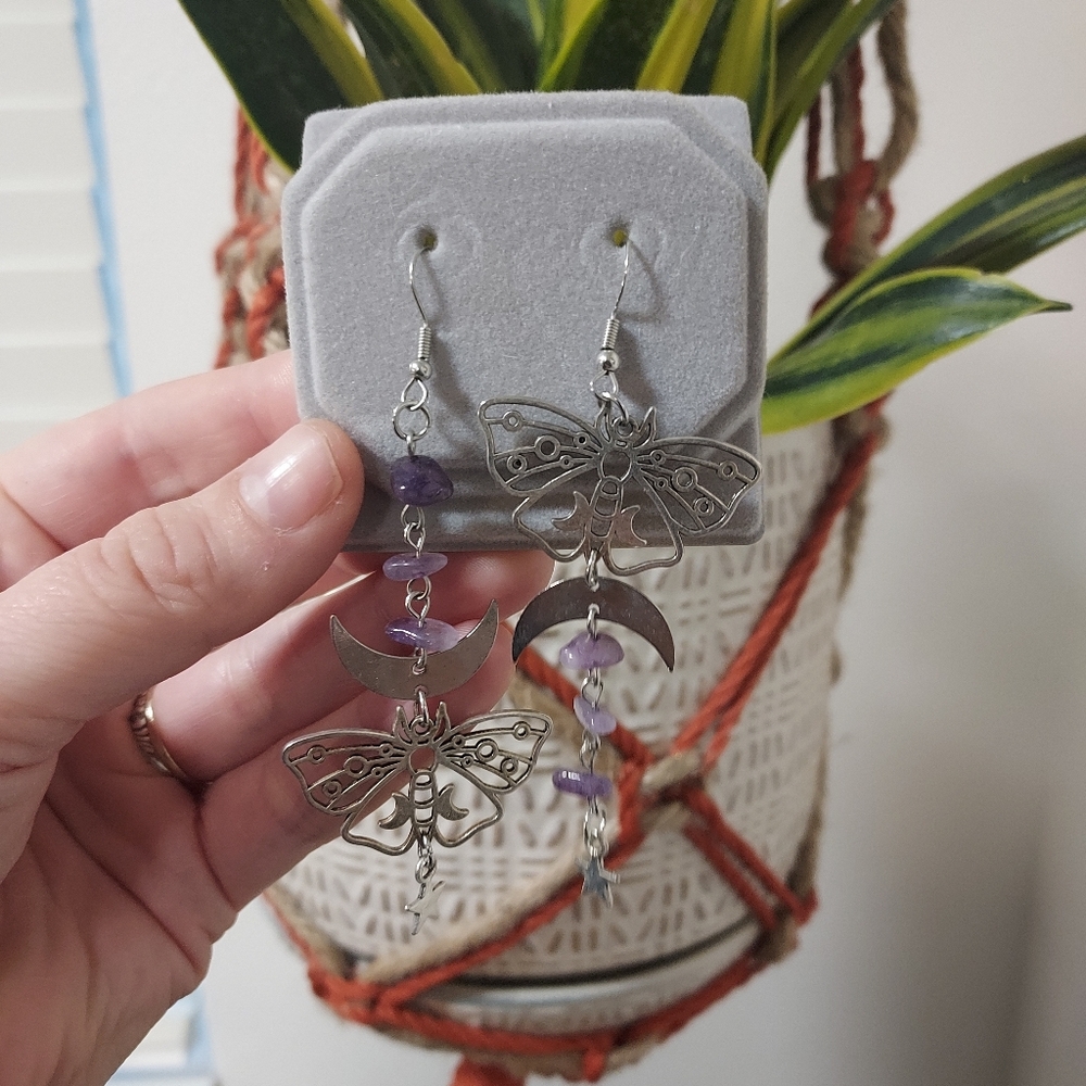 Amethyst Moth Earrings